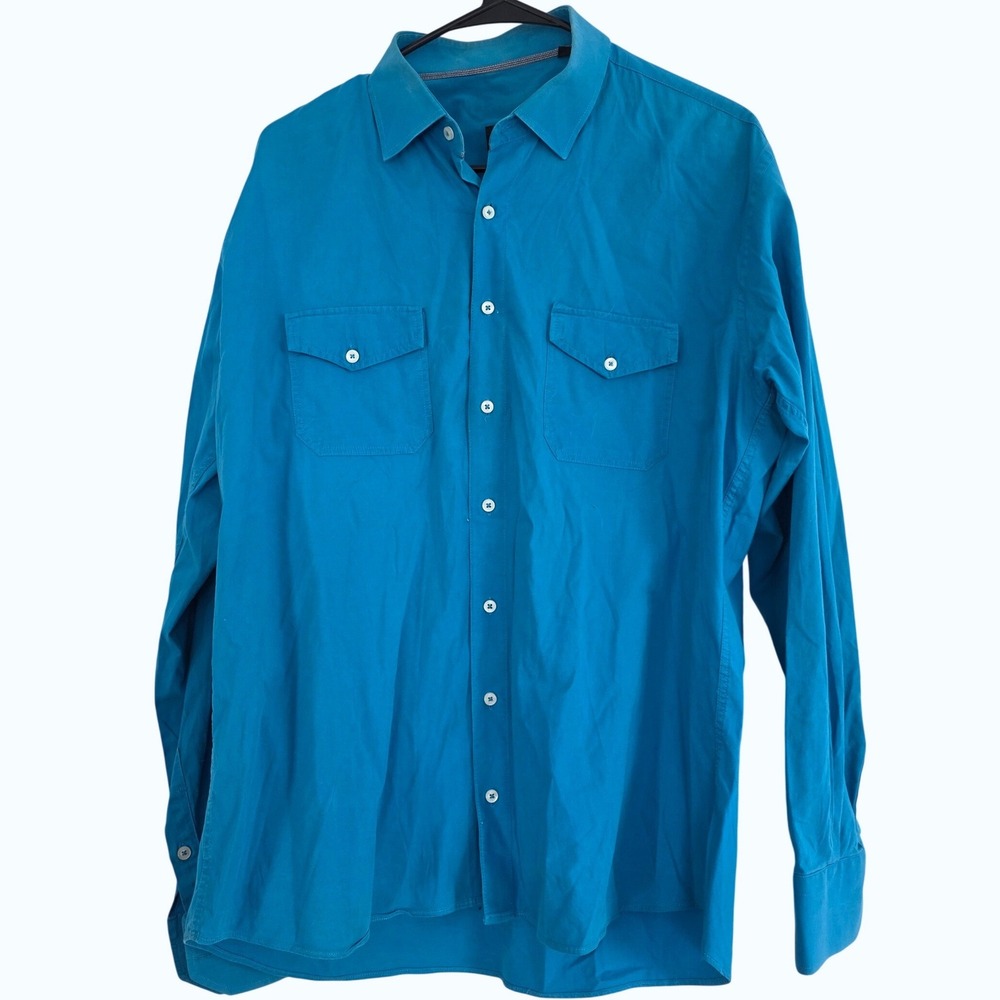 Elite Collection Men's Turquoise Long Sleeve‎ Button Down Shirt XL Made in Italy